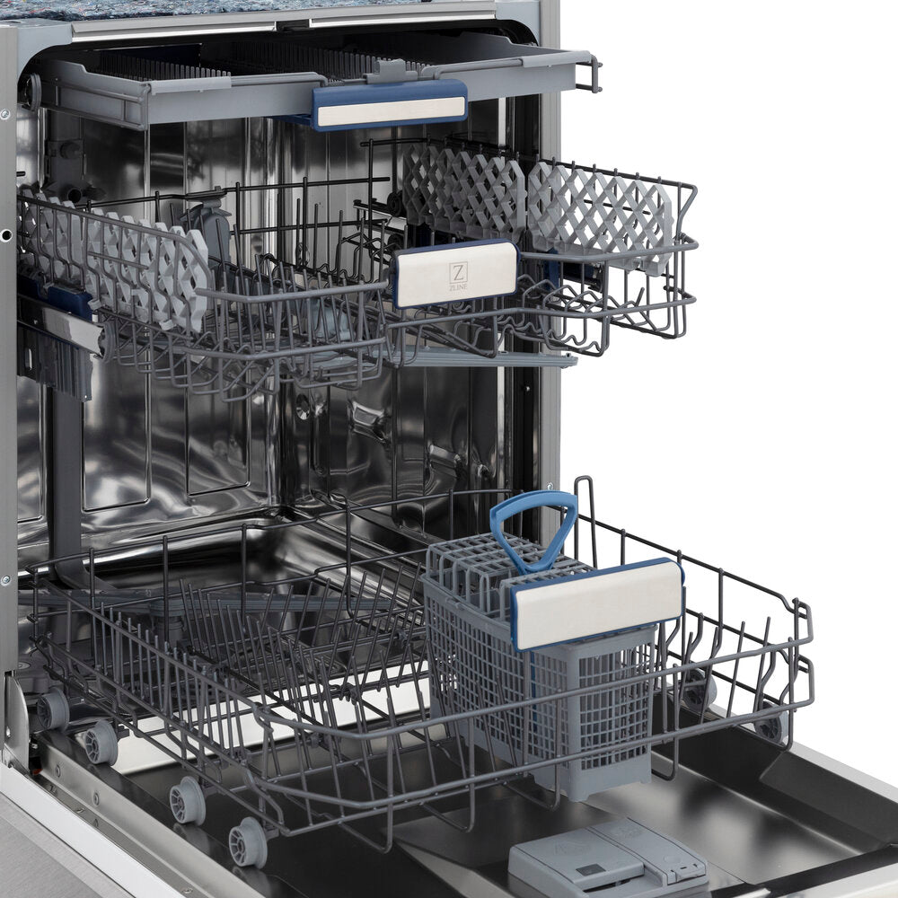 ZLINE Tallac 24" Blue Gloss Top Control Tall Tub Dishwasher With Stainless Steel Tub and 3rd Rack