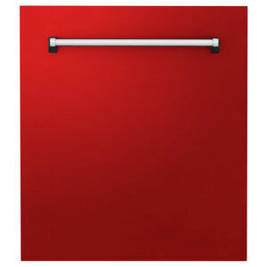ZLINE Tallac 24" Red Matte Top Control Tall Tub Dishwasher With Stainless Steel Tub and 3rd Rack