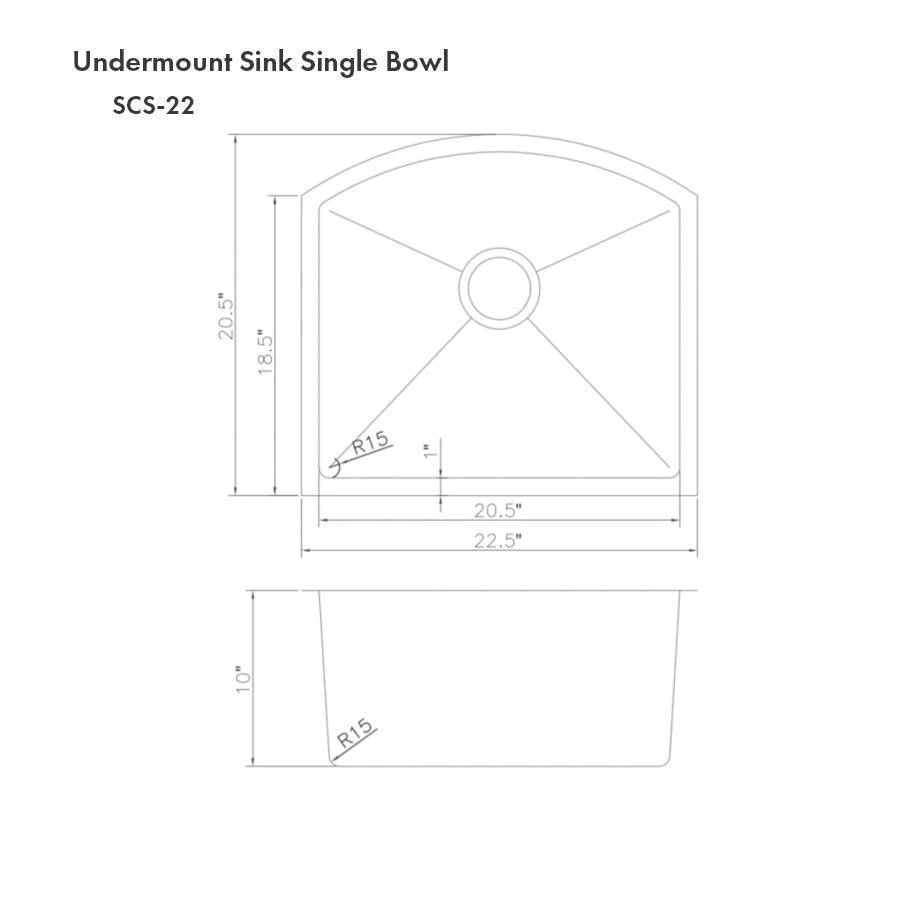 ZLINE Telluride 22" Undermount Single Bowl Sink in Stainless Steel