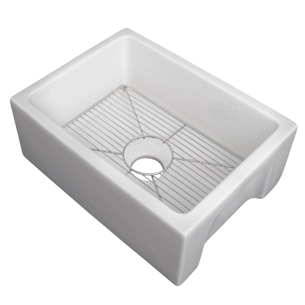 ZLINE Venice 24" Farmhouse Reversible White Gloss Fireclay Sink With Utility Rack and Basket Strainer