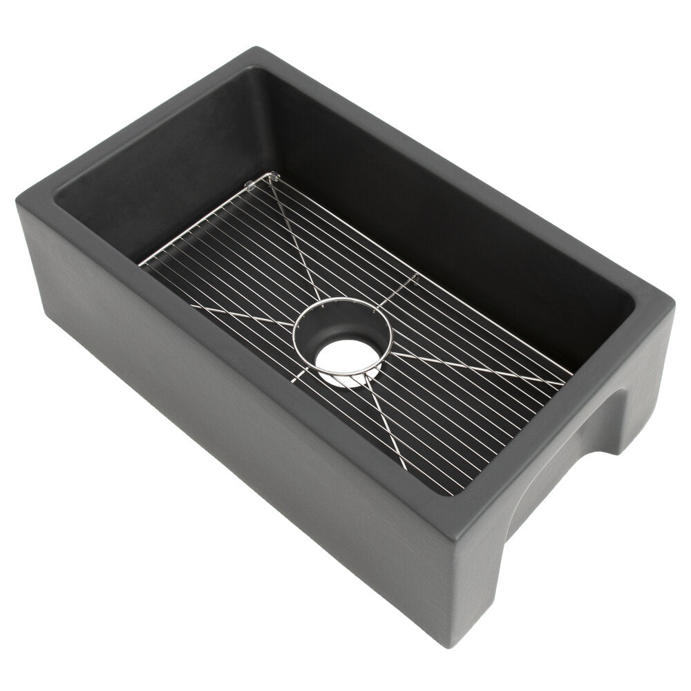 ZLINE Venice 30" Farmhouse Reversible Charcoal Fireclay Sink With Utility Rack and Basket Strainer