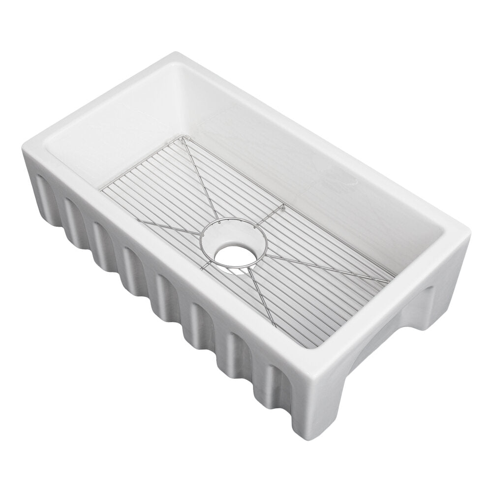 ZLINE Venice 30" Farmhouse Reversible White Gloss Fireclay Sink With Utility Rack and Basket Strainer