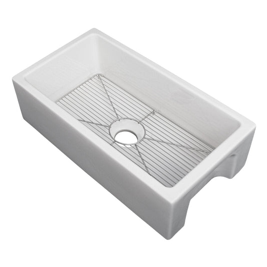 ZLINE Venice 30" Farmhouse Reversible White Gloss Fireclay Sink With Utility Rack and Basket Strainer