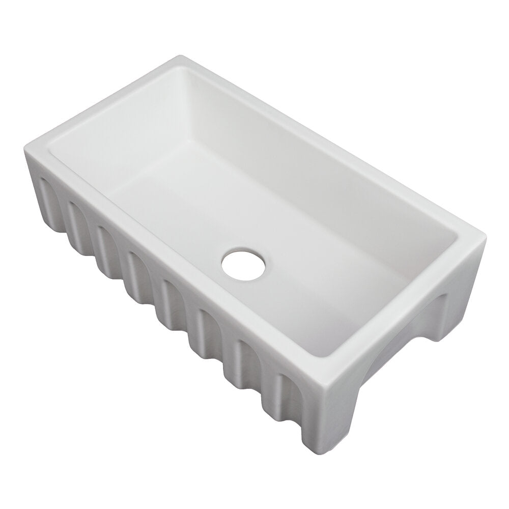 ZLINE Venice 30" Farmhouse Reversible White Matte Fireclay Sink With Utility Rack and Basket Strainer