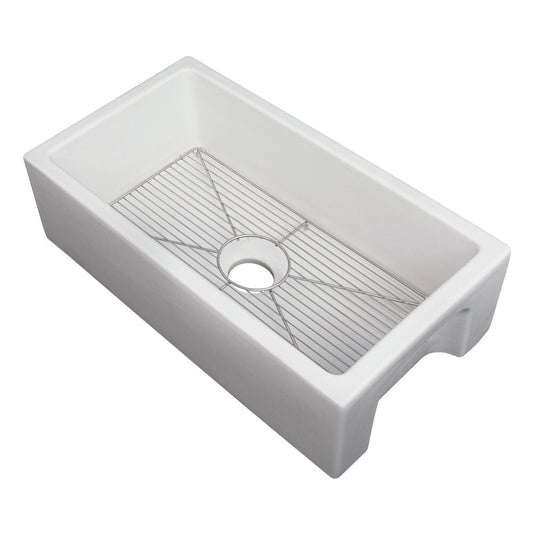 ZLINE Venice 30" Farmhouse Reversible White Matte Fireclay Sink With Utility Rack and Basket Strainer