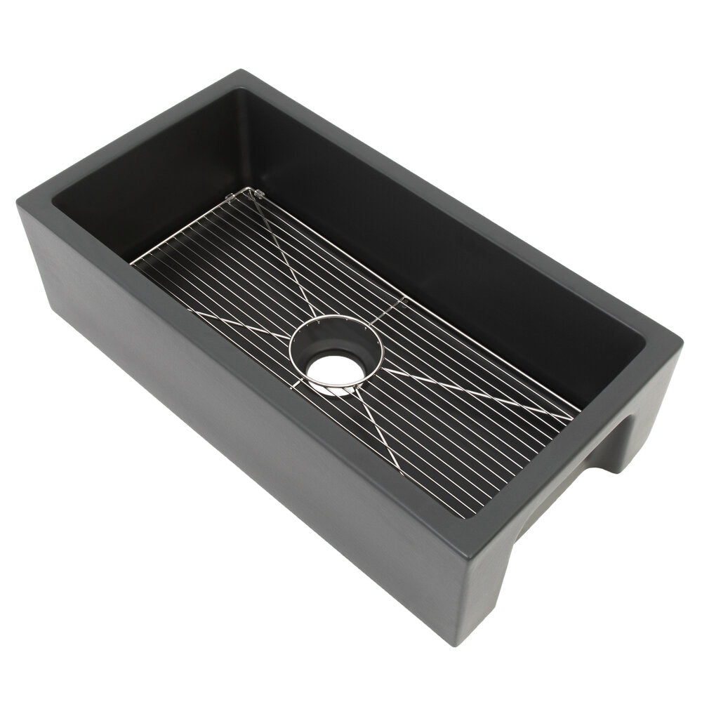 ZLINE Venice 33" Farmhouse Reversible Charcoal Fireclay Sink With Utility Rack and Basket Strainer