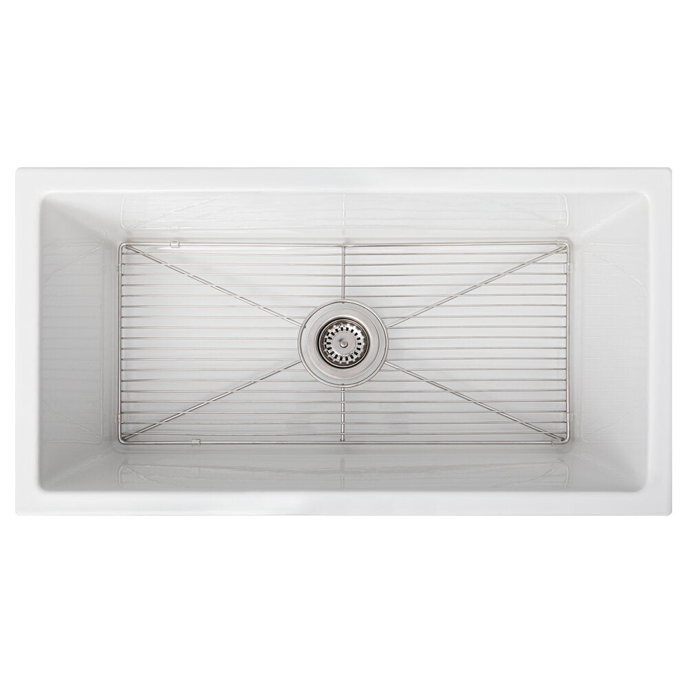 ZLINE Venice 33" Farmhouse Reversible White Gloss Fireclay Sink With Utility Rack and Basket Strainer