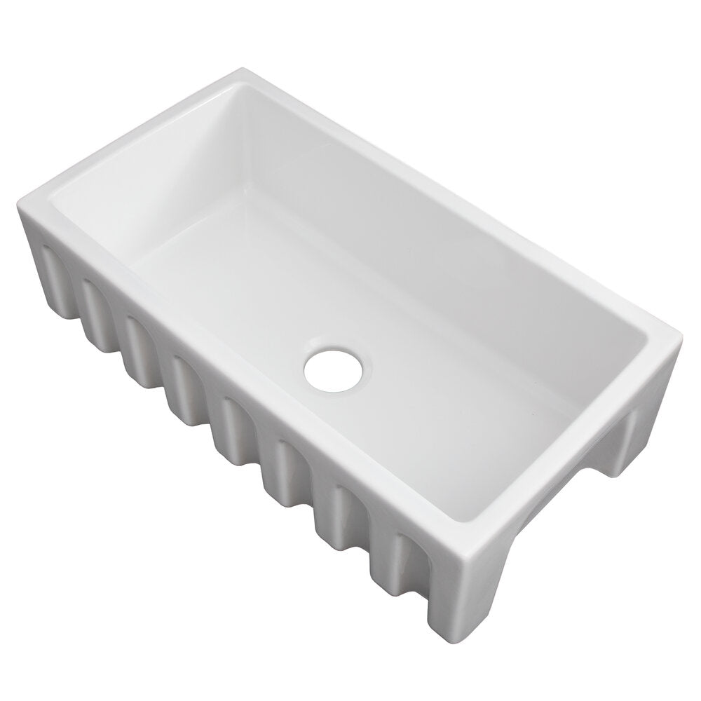 ZLINE Venice 33" Farmhouse Reversible White Gloss Fireclay Sink With Utility Rack and Basket Strainer