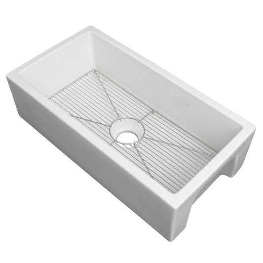 ZLINE Venice 33" Farmhouse Reversible White Gloss Fireclay Sink With Utility Rack and Basket Strainer