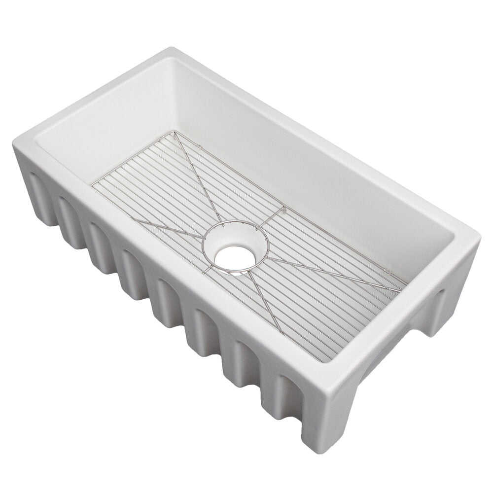 ZLINE Venice 33" Farmhouse Reversible White Matte Fireclay Sink With Utility Rack and Basket Strainer