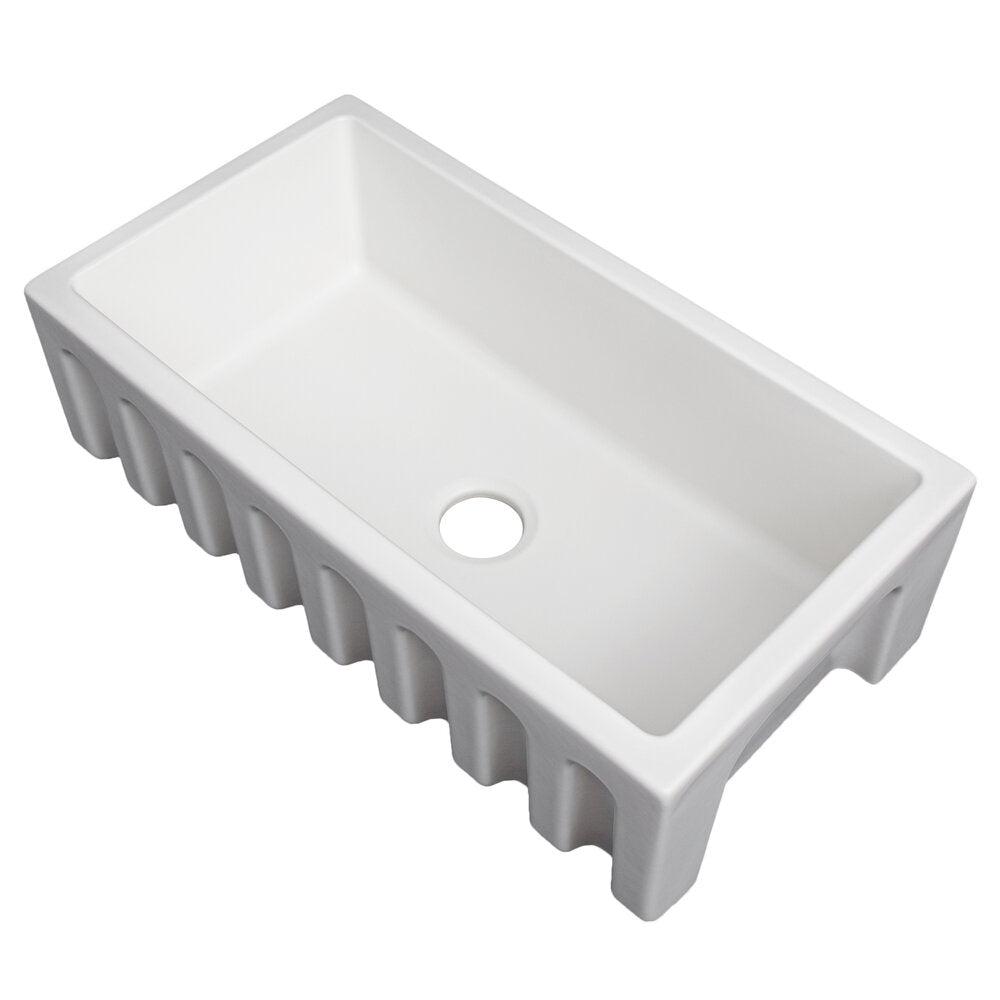 ZLINE Venice 33" Farmhouse Reversible White Matte Fireclay Sink With Utility Rack and Basket Strainer