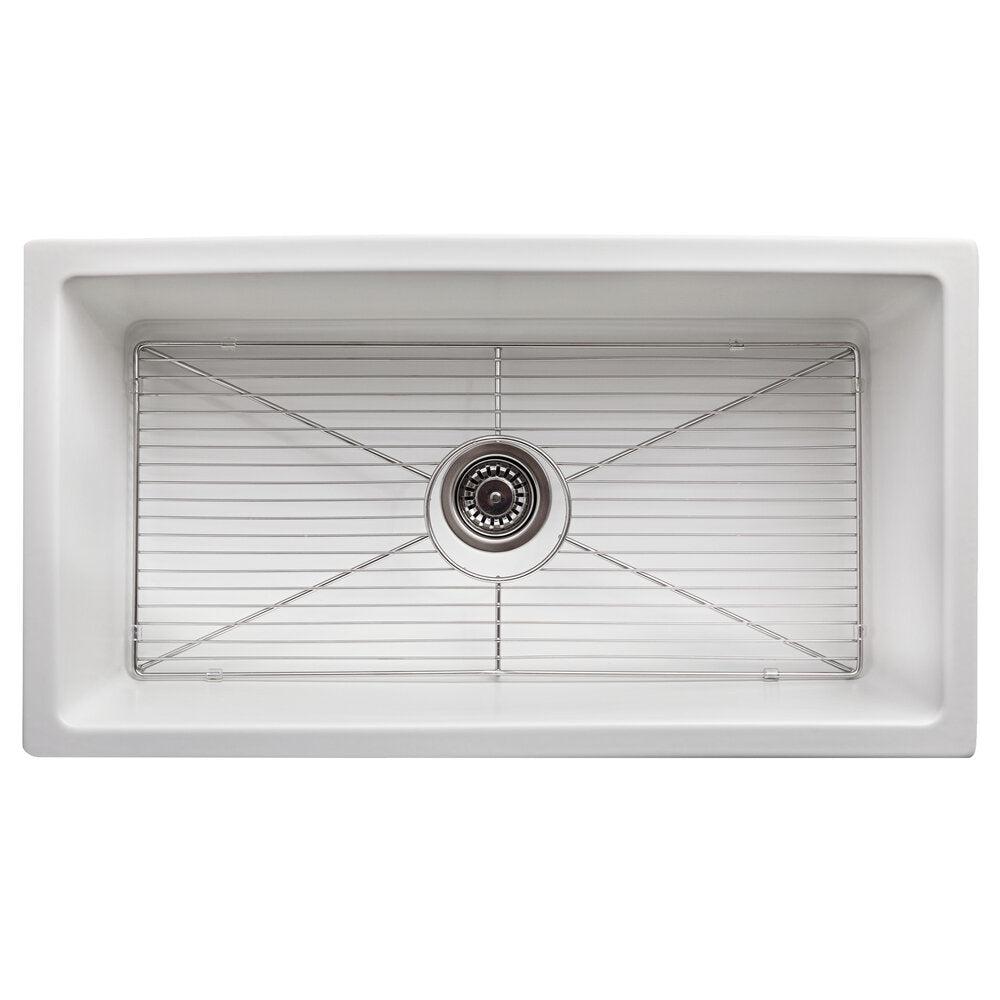 ZLINE Venice 33" Farmhouse Reversible White Matte Fireclay Sink With Utility Rack and Basket Strainer