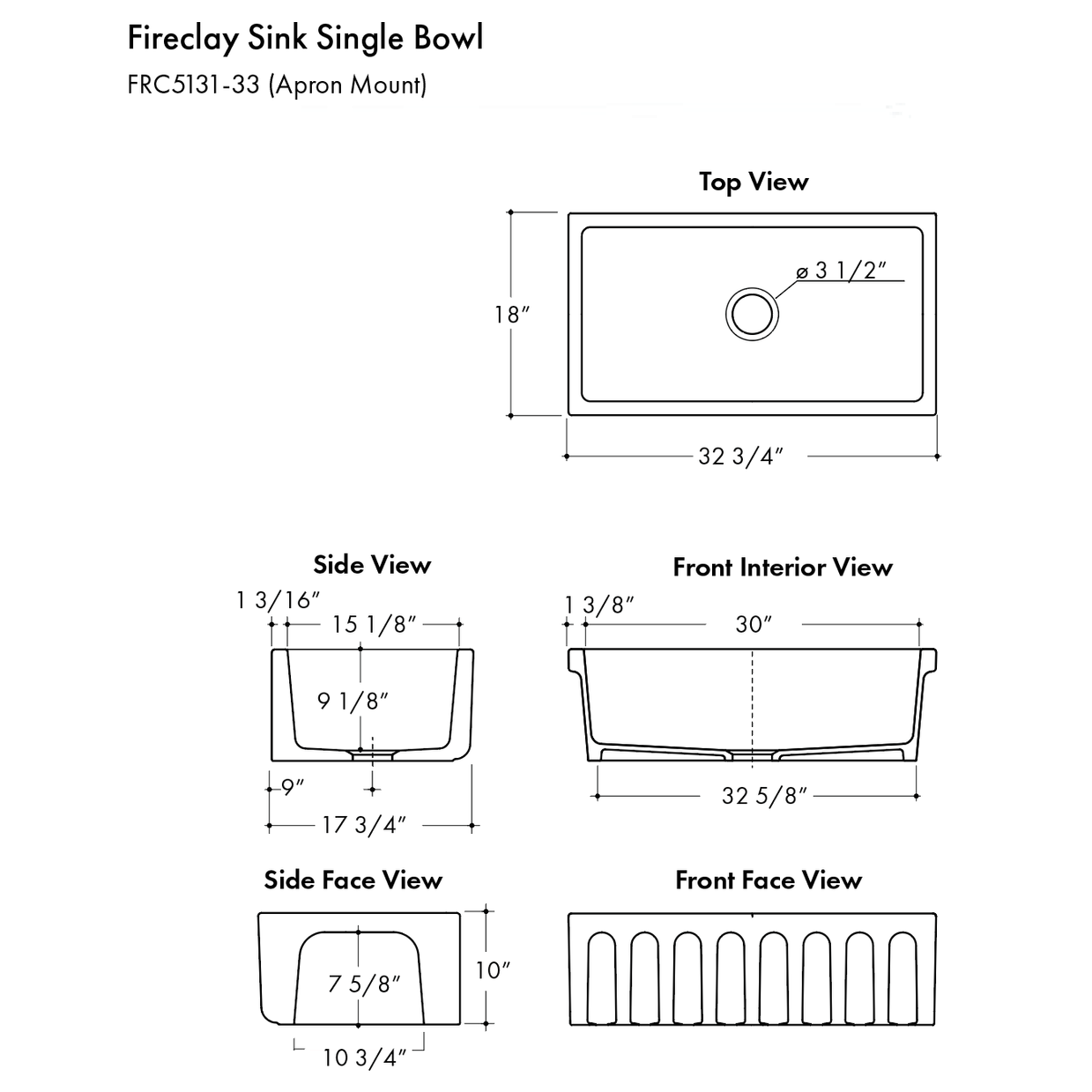 ZLINE Venice 33" Farmhouse Reversible White Matte Fireclay Sink With Utility Rack and Basket Strainer