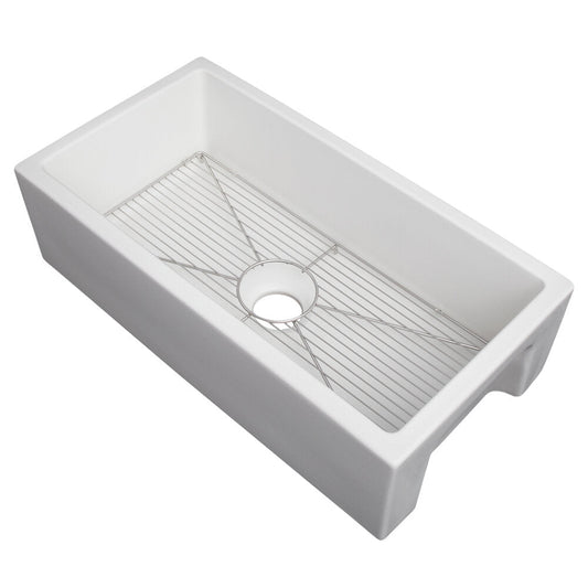 ZLINE Venice 33" Farmhouse Reversible White Matte Fireclay Sink With Utility Rack and Basket Strainer
