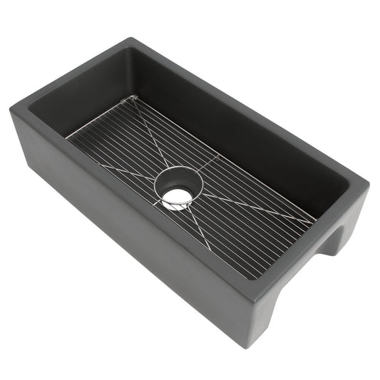 ZLINE Venice 36" Farmhouse Reversible Charcoal Fireclay Sink With Utility Rack and Basket Strainer