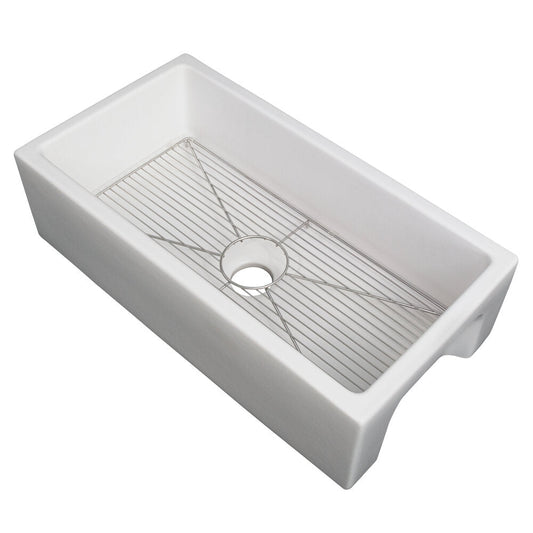 ZLINE Venice 36" Farmhouse Reversible White Matte Fireclay Sink With Utility Rack and Basket Strainer