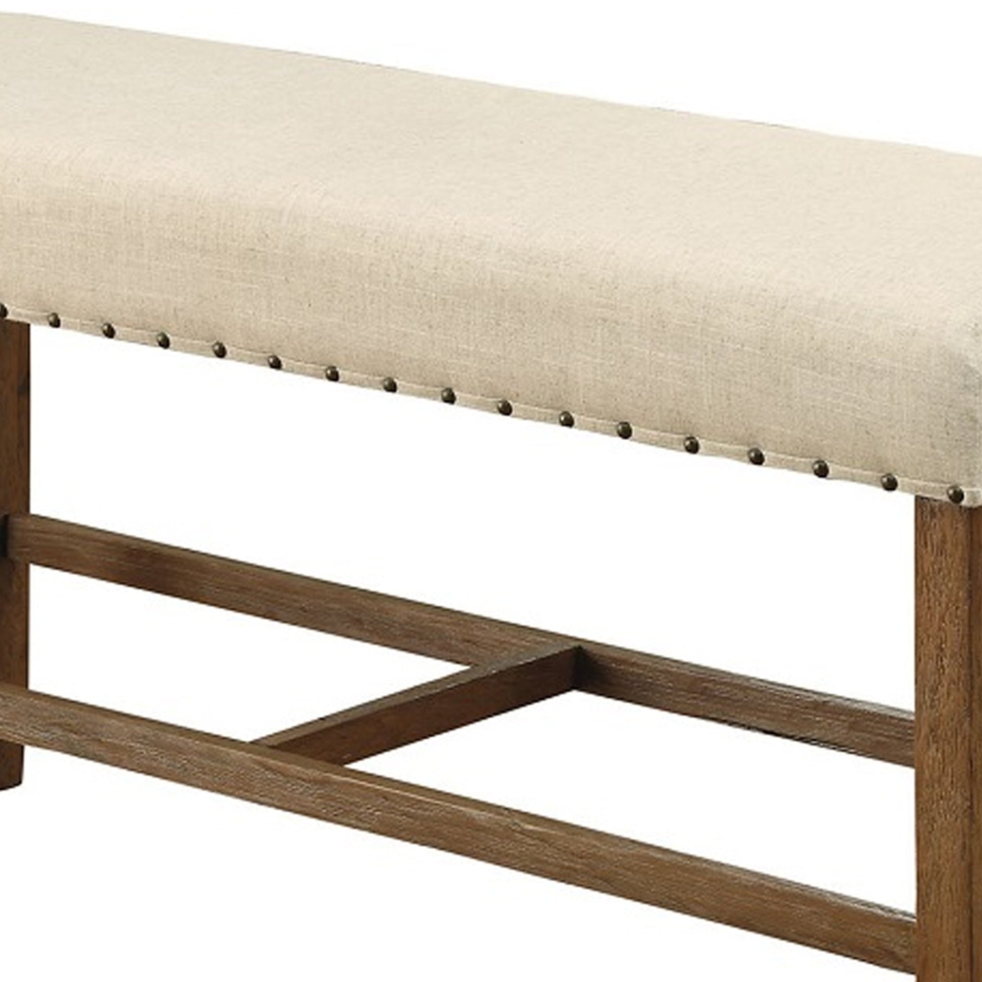 Benzara BM131238 Sania Rustic Counter Height Bench In Ivory Linen