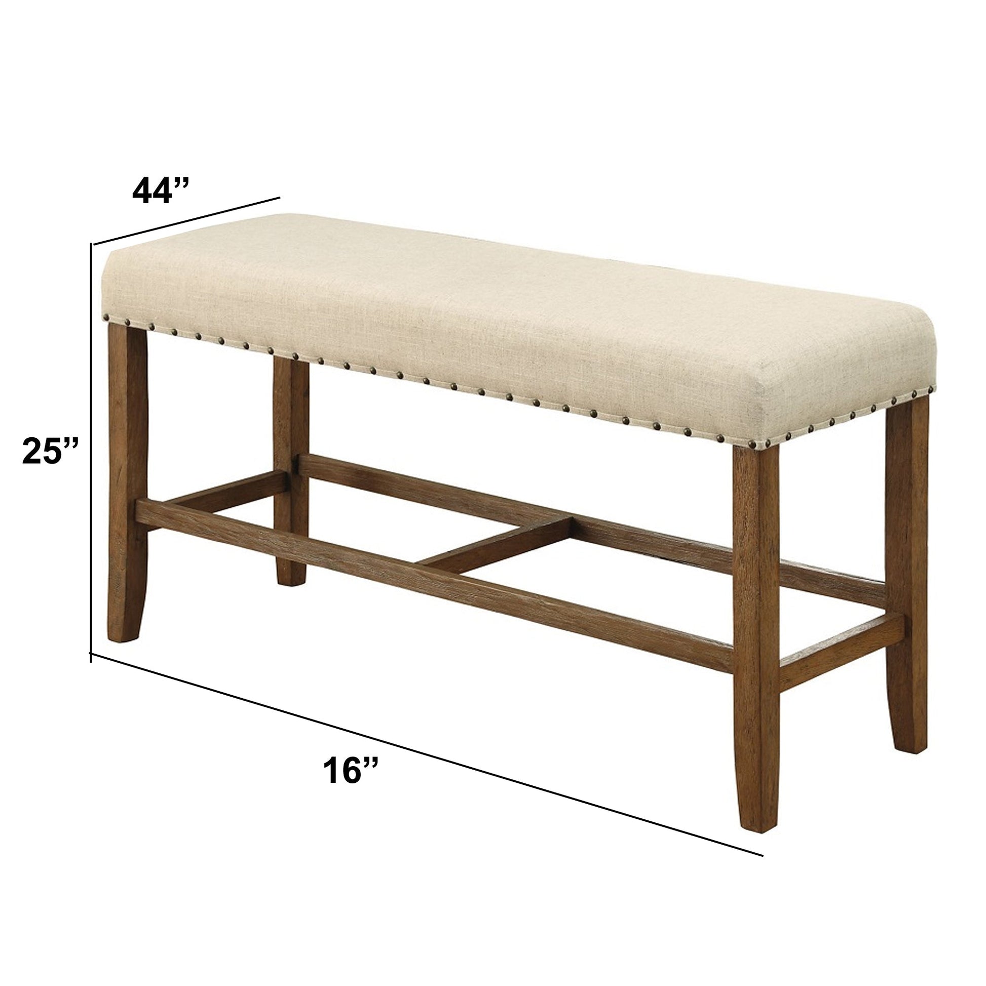 Benzara BM131238 Sania Rustic Counter Height Bench In Ivory Linen