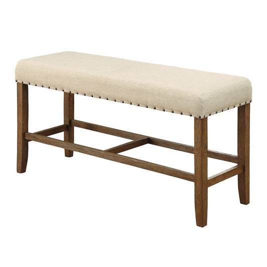 Benzara BM131238 Sania Rustic Counter Height Bench In Ivory Linen