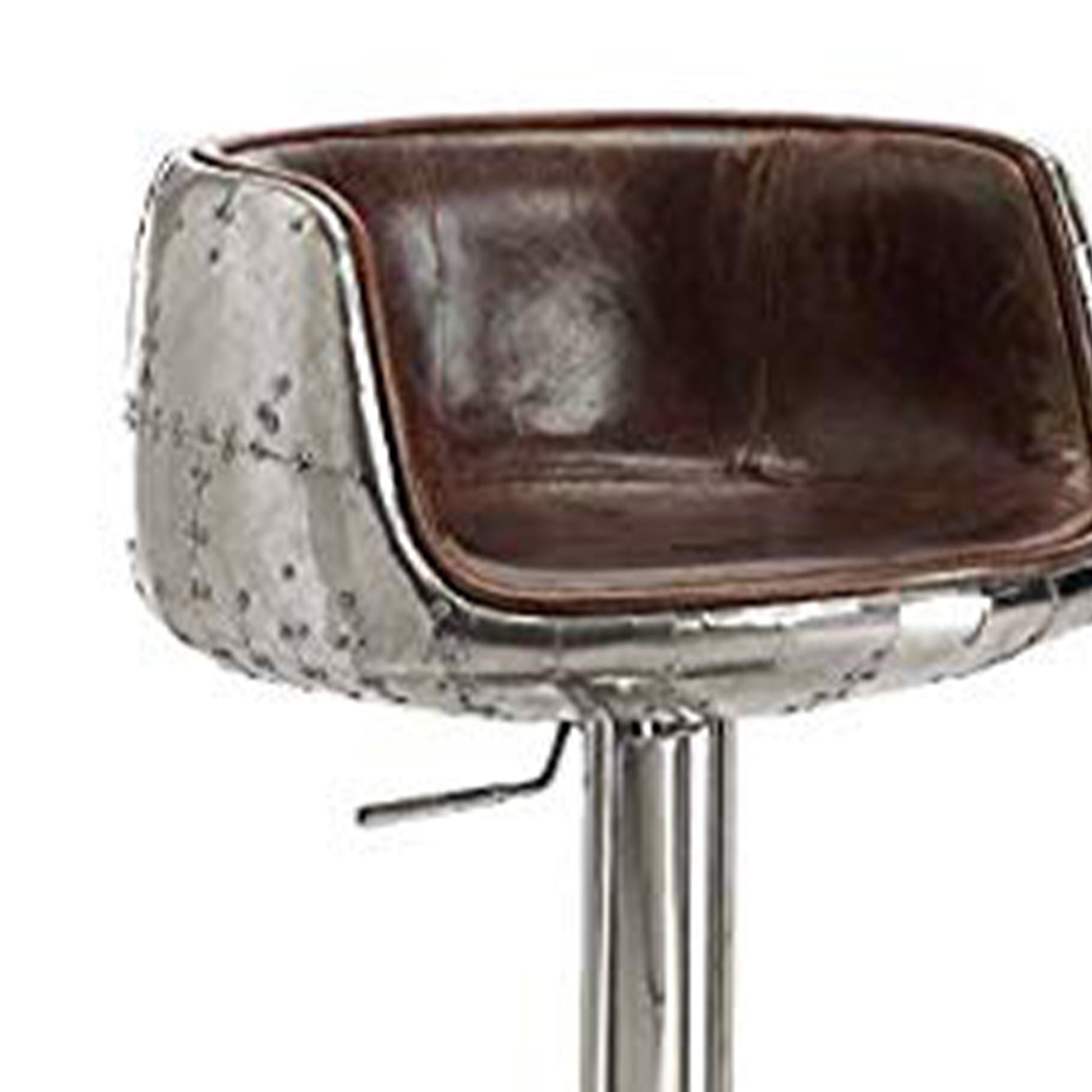 Benzara BM157314 Vintage Brown & Silver Comfy Adjustable Stool With Swivel