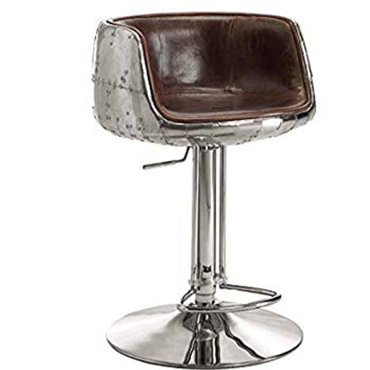 Benzara BM157314 Vintage Brown & Silver Comfy Adjustable Stool With Swivel