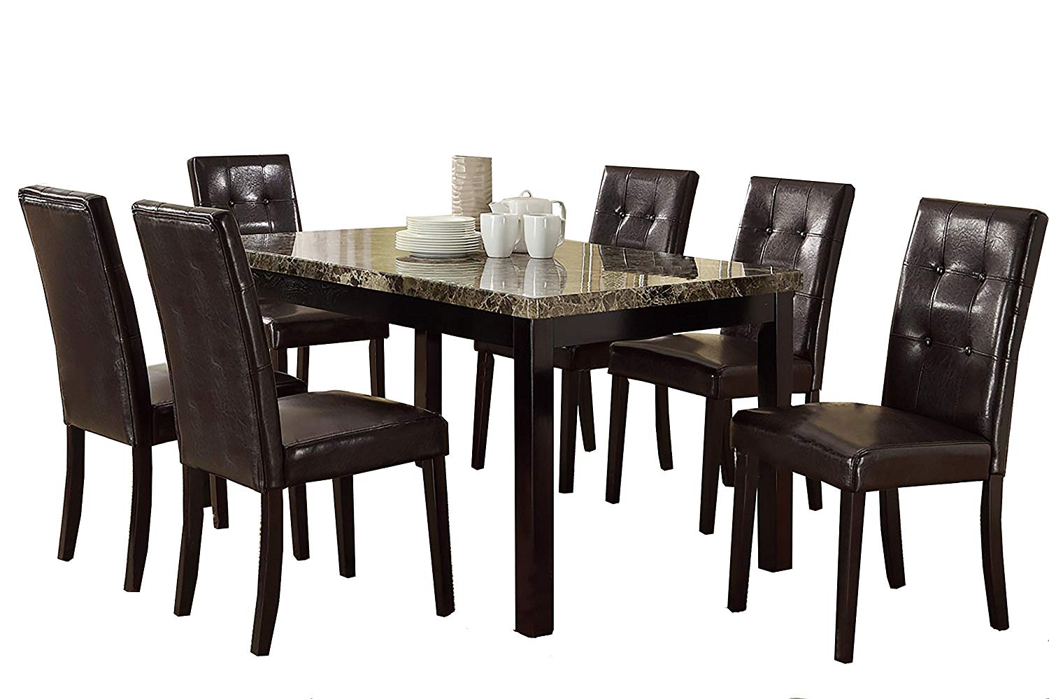 Benzara BM171261 Brown Slick Finish Faux Marble & Pine Wood Dining Table