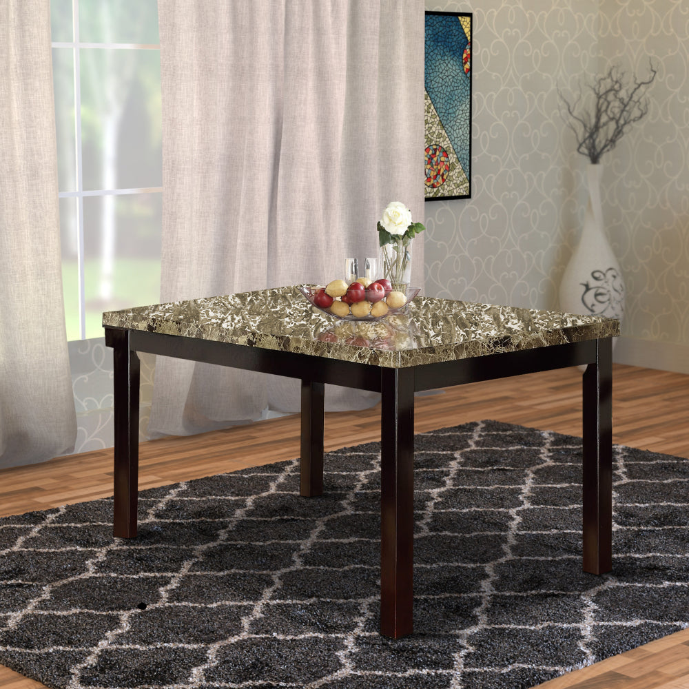 Benzara BM171261 Brown Slick Finish Faux Marble & Pine Wood Dining Table