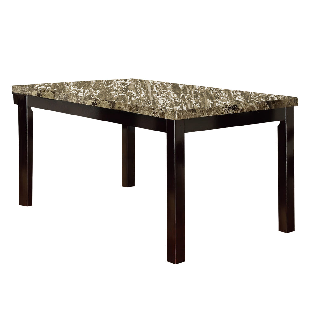 Benzara BM171261 Brown Slick Finish Faux Marble & Pine Wood Dining Table