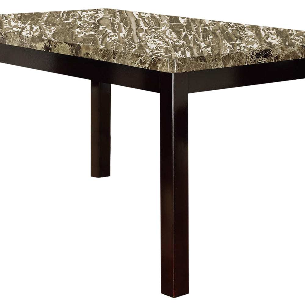 Benzara BM171261 Brown Slick Finish Faux Marble & Pine Wood Dining Table