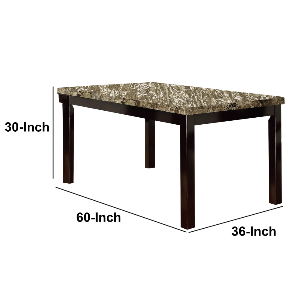 Benzara BM171261 Brown Slick Finish Faux Marble & Pine Wood Dining Table