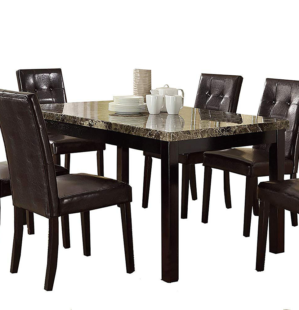 Benzara BM171261 Brown Slick Finish Faux Marble & Pine Wood Dining Table