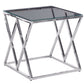 Benzara BM229488 Silver Diamond Shaped Metal Accent Table With Glass Top