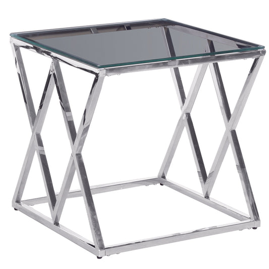 Benzara BM229488 Silver Diamond Shaped Metal Accent Table With Glass Top