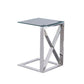 Benzara BM229541 22" Silver Metal X Frame Glass Top Side Table