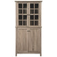 Benzara BM230895 Brown 71 Inches 2 Glass Insert and 2 Closed Door Wooden Accent Cabinet