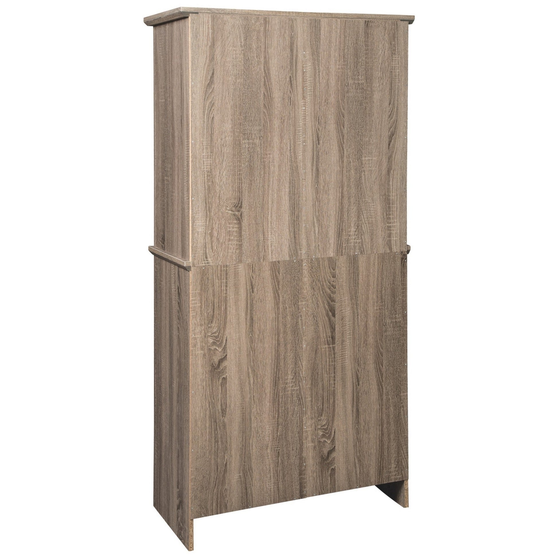 Benzara BM230895 Brown 71 Inches 2 Glass Insert and 2 Closed Door Wooden Accent Cabinet