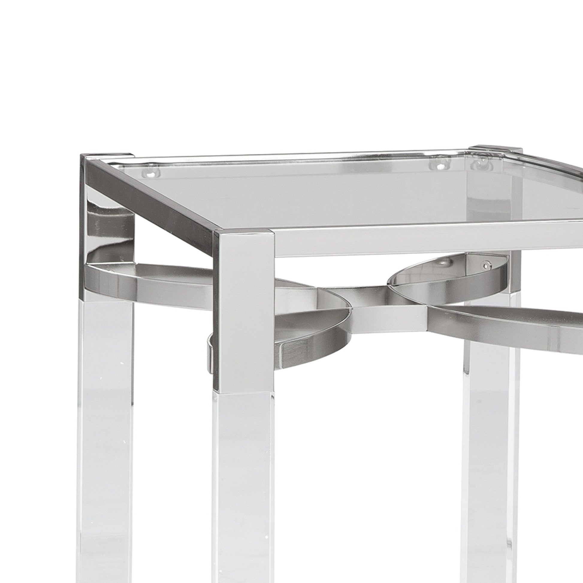 Benzara BM231375 26" Silver and Clear Metal and Acrylic Accent Table