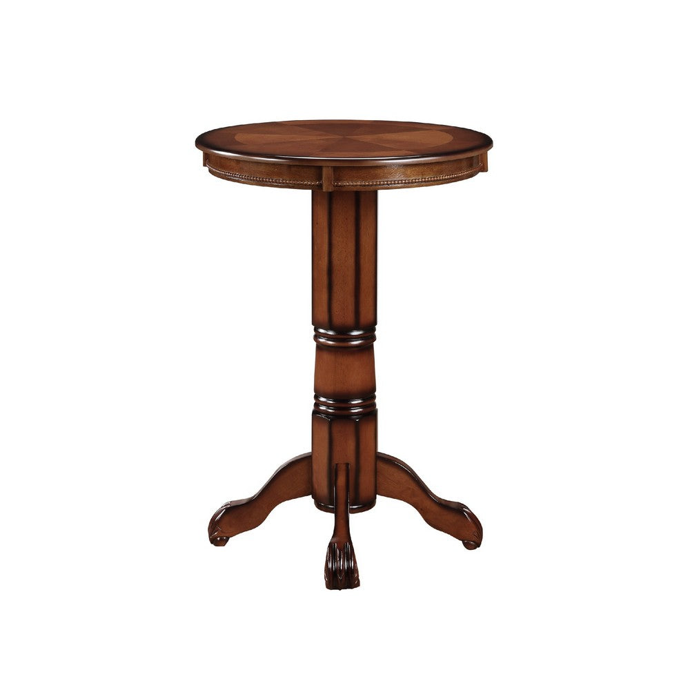 Benzara BM274271 Ava 42" Brown Sunburst Carved Pedestal Wood Pub Bar Table