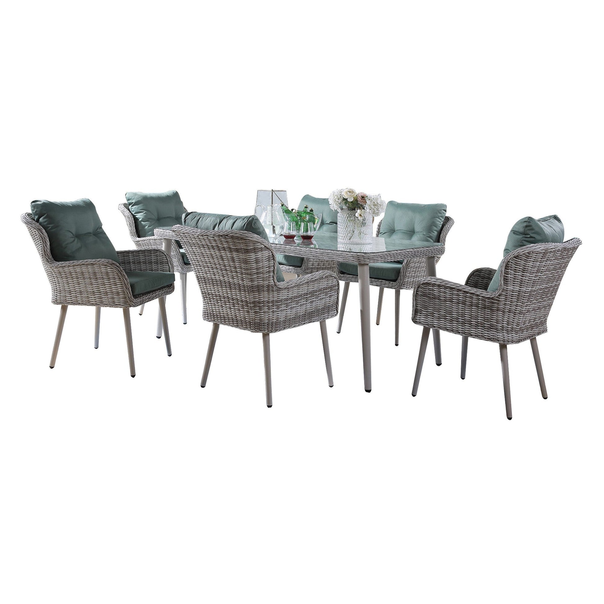 Benzara BM280569 7-Piece Gray All-Weather Resin Outdoor Dining Set With Metal Legs