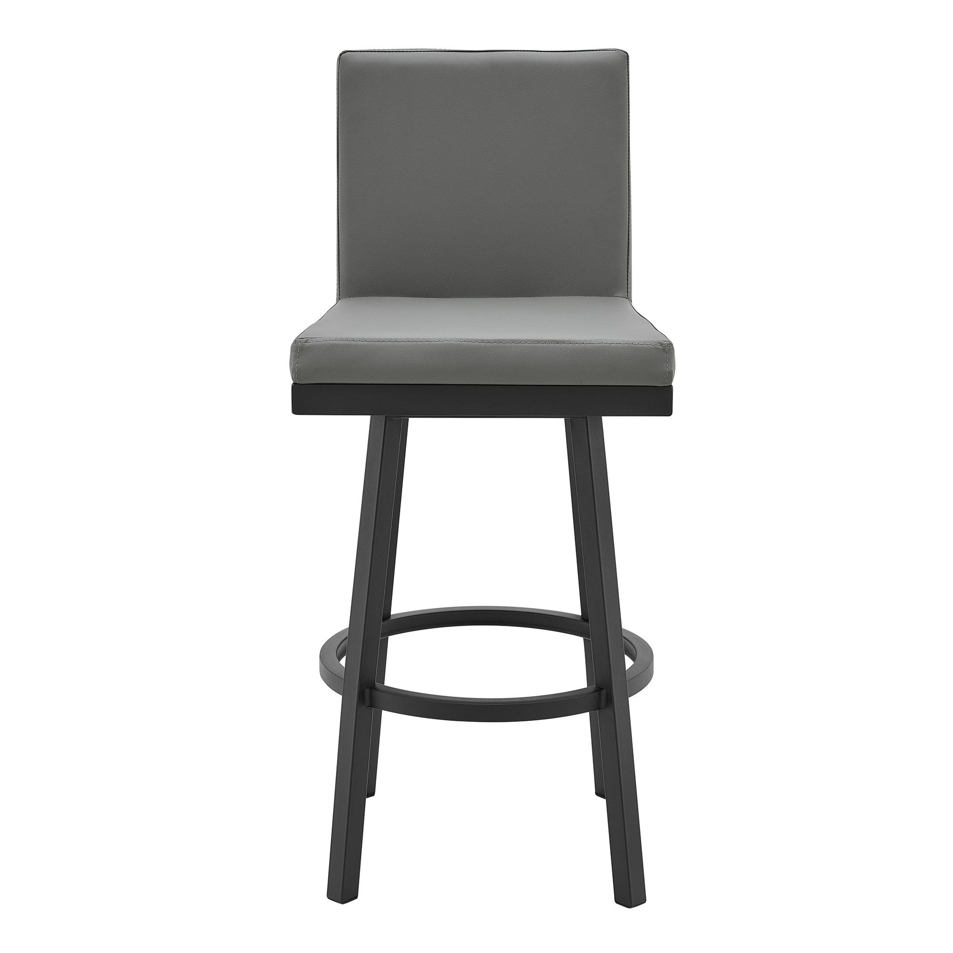 Benzara BM282696 Kim 30" Gray Swivel Vegan Faux Leather Bar Stool With Black Metal Legs