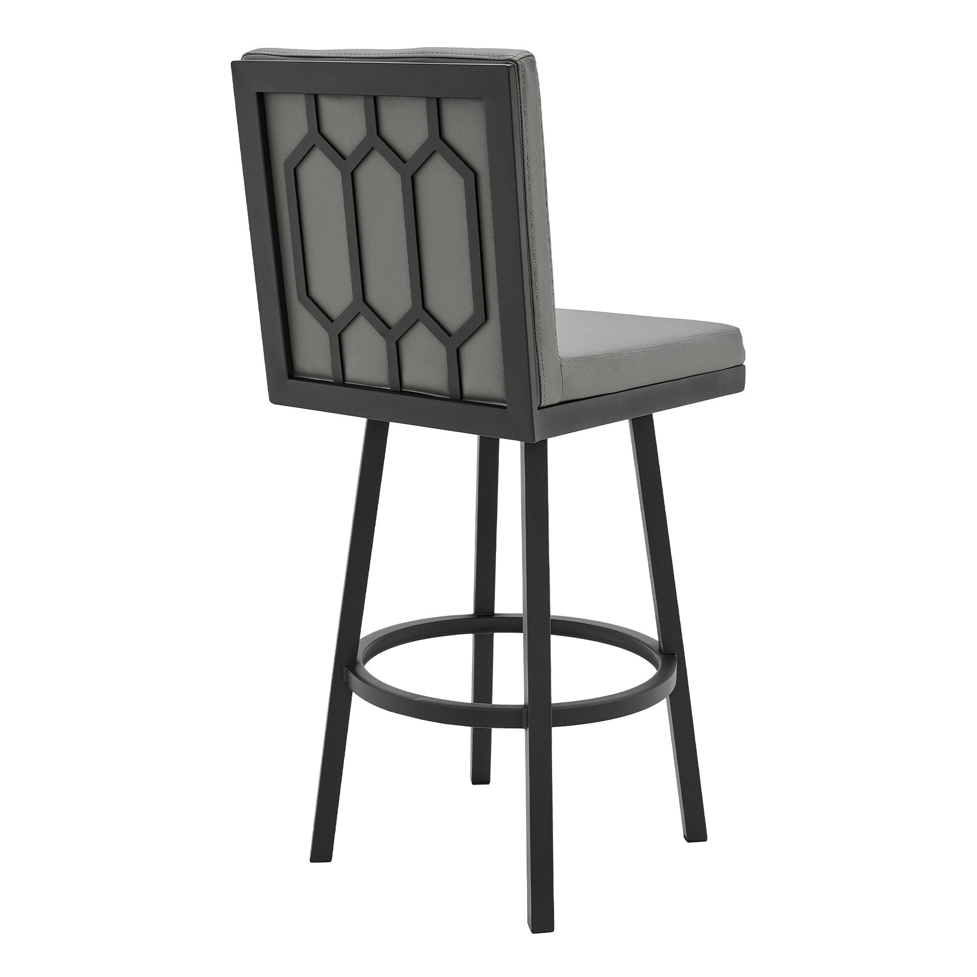 Benzara BM282696 Kim 30" Gray Swivel Vegan Faux Leather Bar Stool With Black Metal Legs