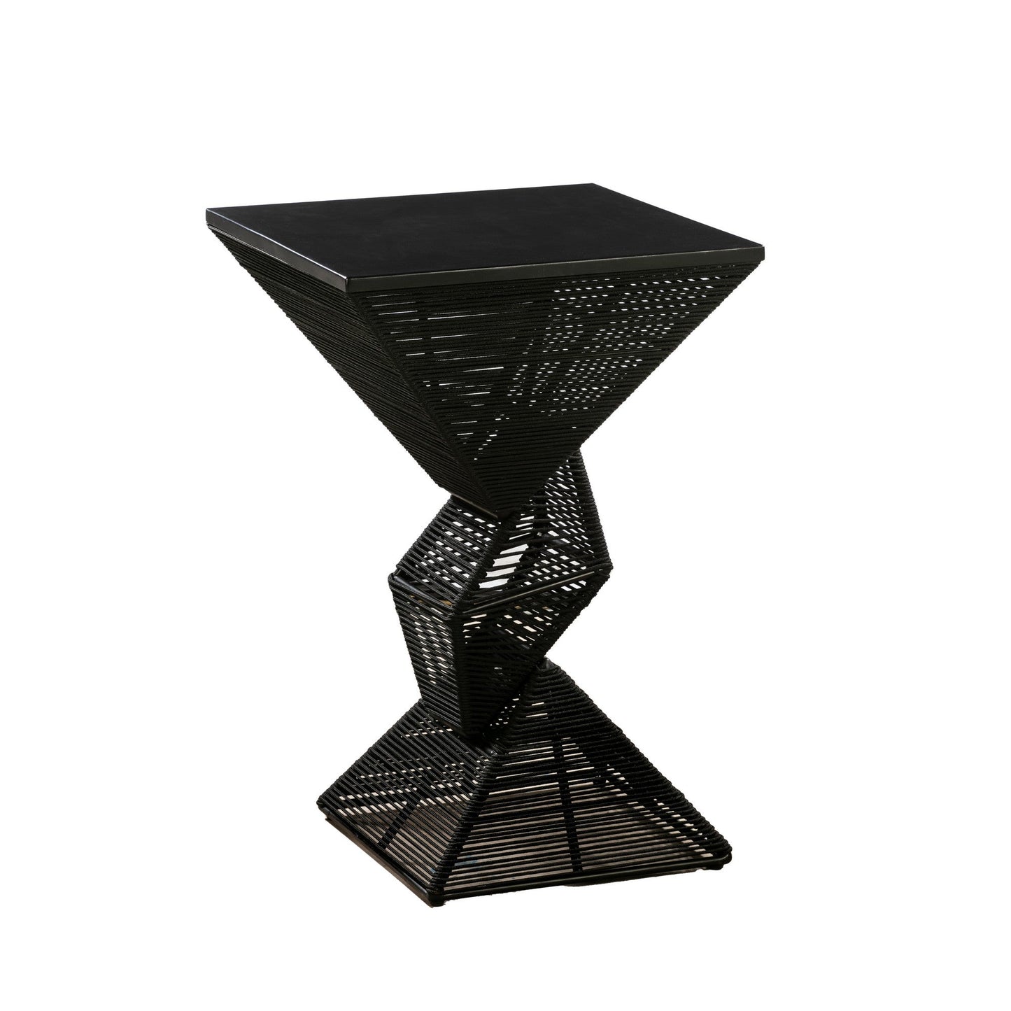 Benzara BM295438 36" Outdoor Pub Bar Table With Metal Top, Rope Woven Design, and Black Finish