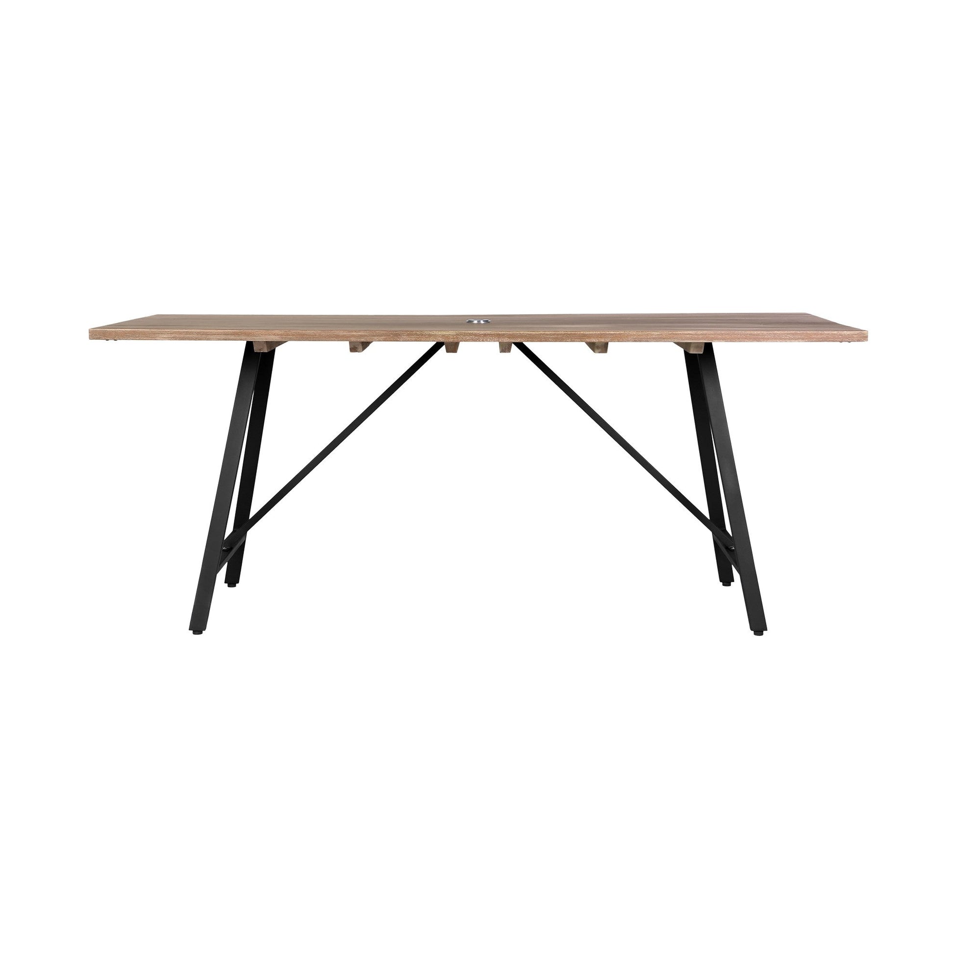 Benzara BM295610 Jace 71" Rectangular Patio Dining Table in Light Eucalyptus Wood With Black Accents