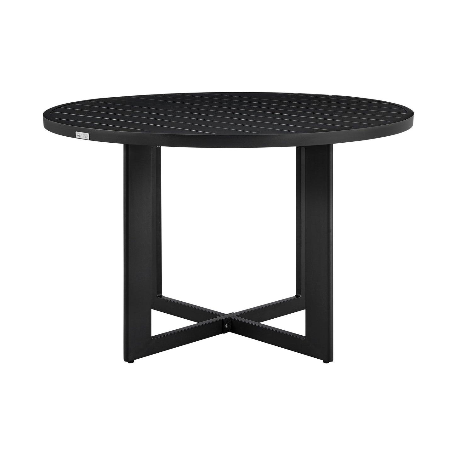 Benzara BM295614 Olie 48" Patio Dining Table With Aluminum Frame and Round Tabletop in Black