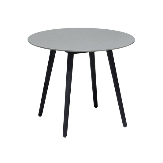 Benzara BM295674 Onx 36" Dining Table With Round Stone Tabletop and Angled Legs in Black