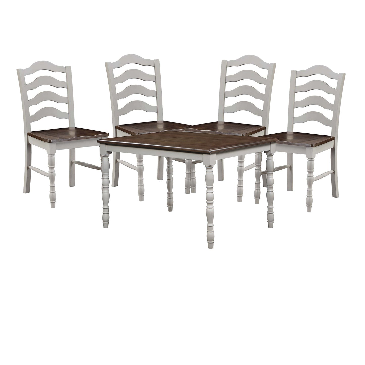 Benzara BM296872 Kim 5-Piece Wood Dining Set With Turned Legs in Antique White and Weathered Oak