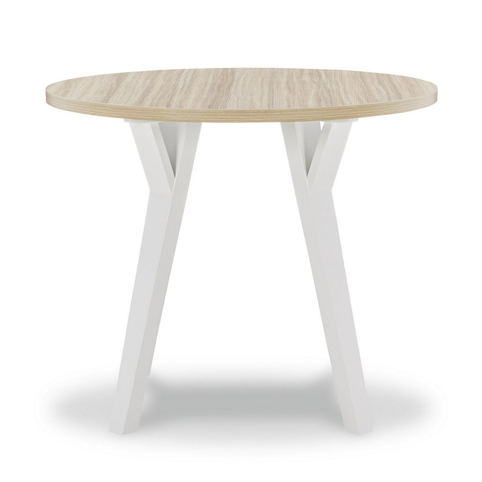 Benzara BM296885 Quip 36" Round Dining Table With Crisp White Wood and Smooth Melamine Surface