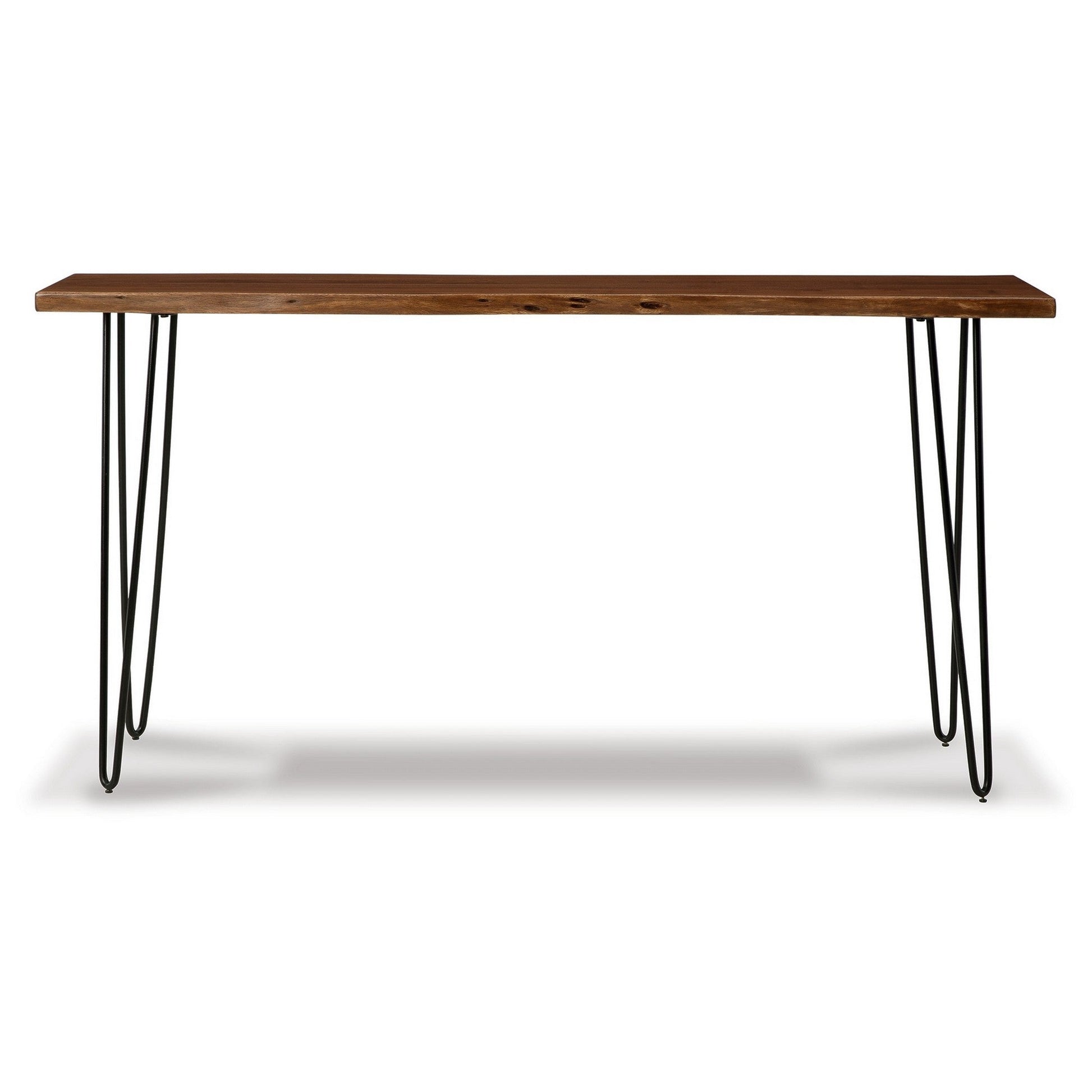 Benzara BM296925 70" Counter Height Dining Table With Light Brown Wood and Black Metal Legs