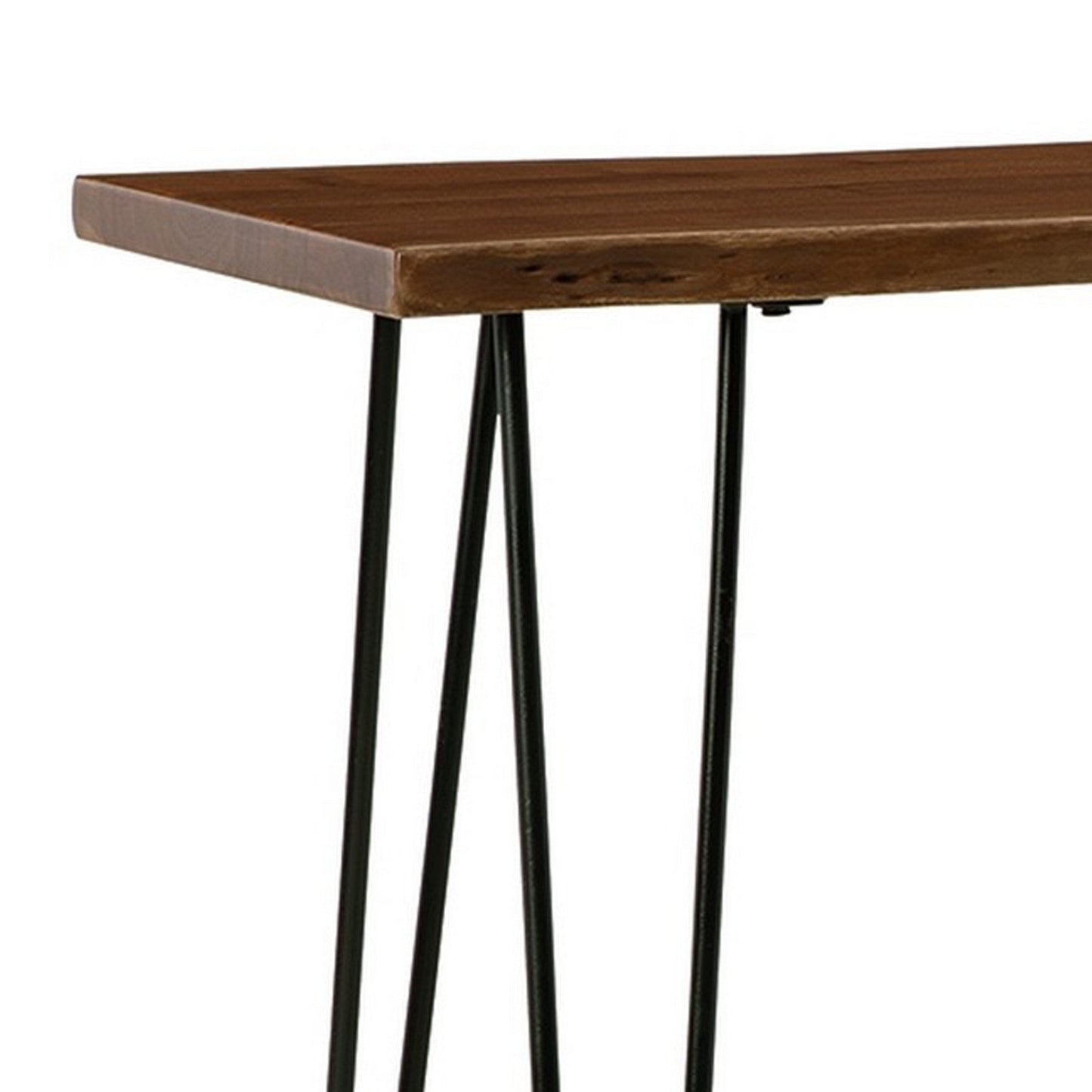 Benzara BM296925 70" Counter Height Dining Table With Light Brown Wood and Black Metal Legs