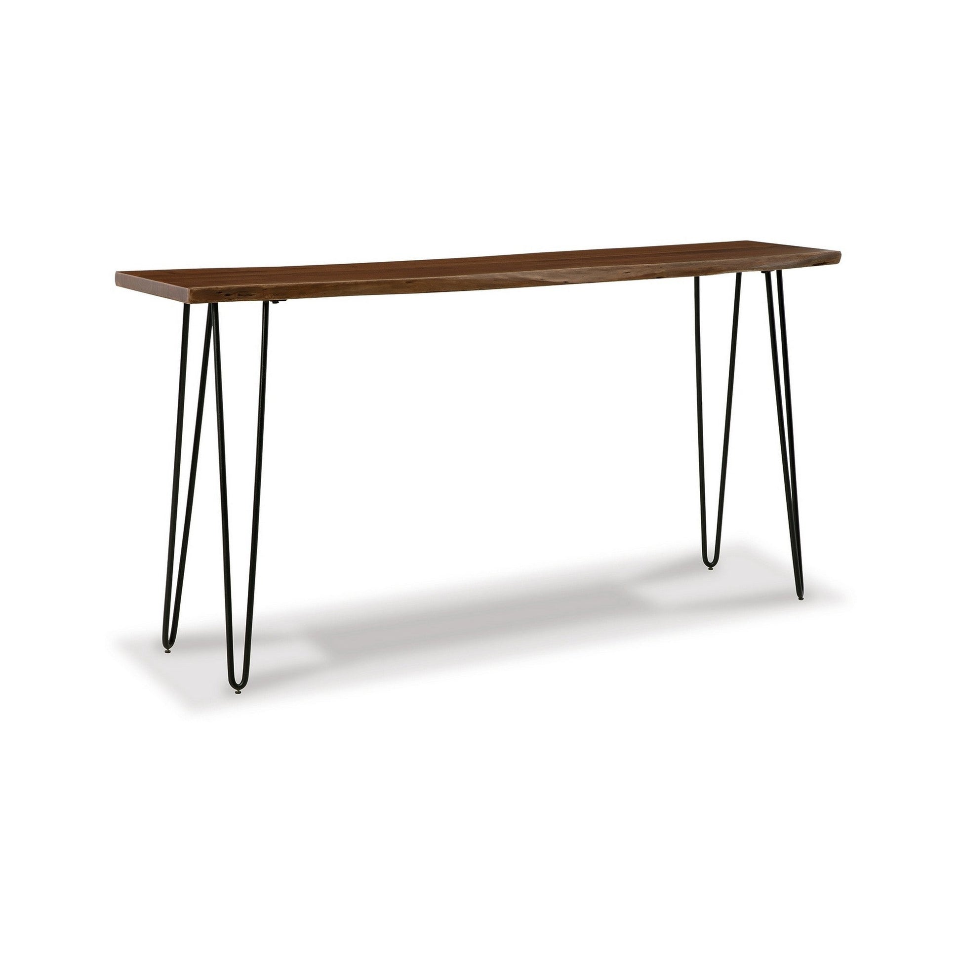 Benzara BM296925 70" Counter Height Dining Table With Light Brown Wood and Black Metal Legs